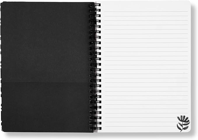 Steel Mill & Co Cute Mini Spiral Notebook, Small 8.25" x 6.25" Journal with Durable Hardcover and 160 Lined Pages for Journaling/Work/School, Hand Drawn Black Floral