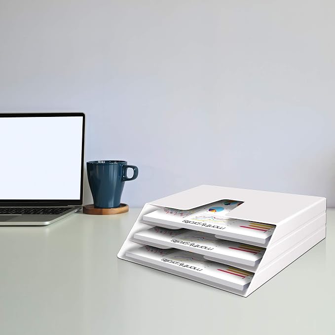 Acrimet Horizontal Triple File Folder Holder Organizer, Open Top Desktop Document Sorter for Letter Size Papers & Folders, Plastic (White) | 3 compartments to separate and organize documents, folders and papers