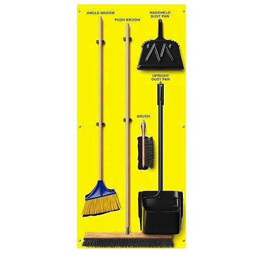 Clean & Sweep 5S Shadow Board/Wall Mount Broom Holder, 68" x 30" Board, 5S Cleaning Station - with Broom and Dustpan Set Included, Made in The USA by AccuformNMC, Yellow/Black, PSB616YLBK