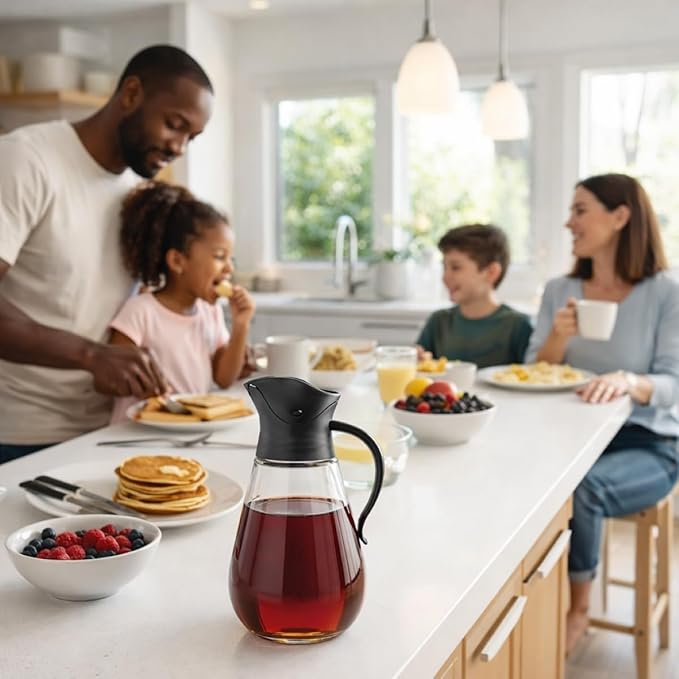 Mrs. Anderson's Baking Store'N Pour Syrup Dispenser, 18.5-Ounce Capacity, Glass With Drip-Free Spout For Pancakes And Breakfast