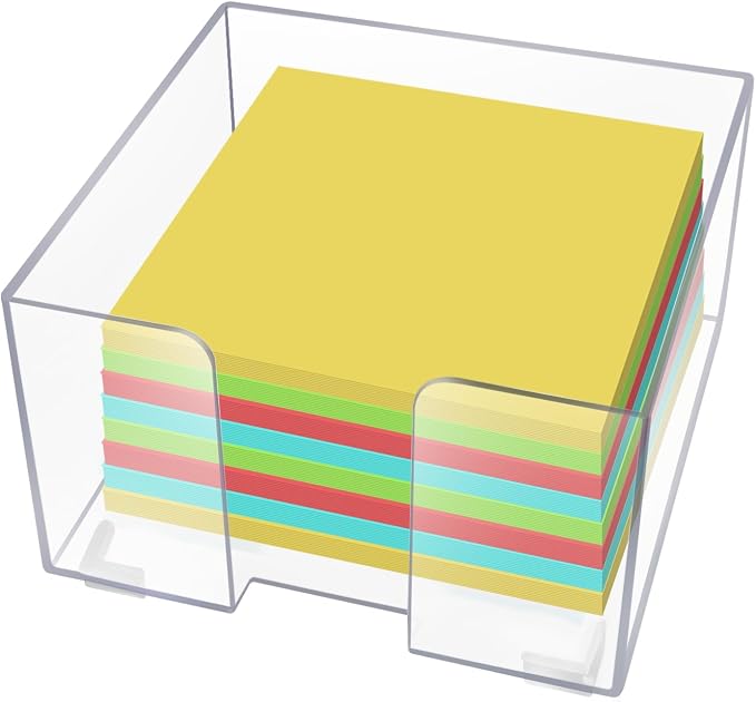 Acrylic Sticky Note Holder, Clear Acrylic Notepad Holder | for 3" x 3" Sticky Note Storage, with 200 Sheets Self-Stick Sticky Notes, for Office and Classroom Desk Organization