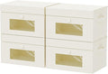 Transparent Window Storage Bin, Cube Organizer Basket with Flip-Top Lid and 2 Handles, Decorative Boxes with Cover, 4 Pack, Beige, 13 x 9 x 7.9 In, XSNY17BEM-4