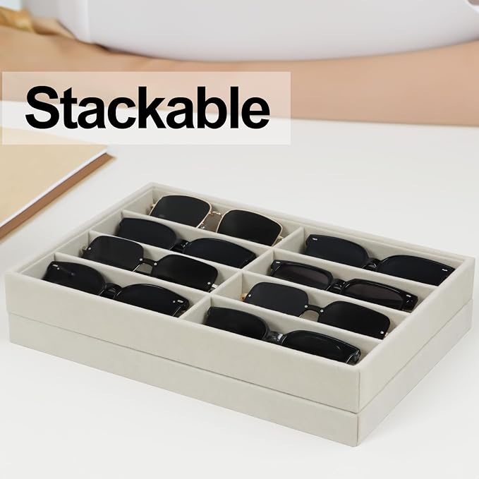 Fordonral Large Velvet Sunglasses Storage Organizers Jewelry Organizer, Velvet Jewelry Organizer, Large Jewelry Drawer Organizer Tray, Eyeglass Organizer Earring Holder Ring Display (Sunglass Tray)