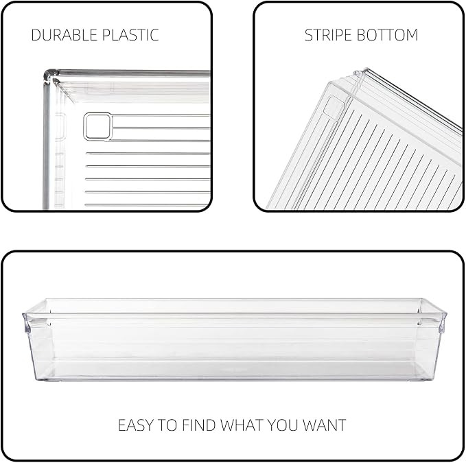 Clear Plastic Drawer Organizer Tray for Vanity Cabinet (6"×6"×2"，Set of 8),Storage Tray for Makeup, Kitchen Utensils, Jewelries, and Gadgets…