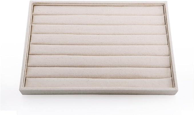Oirlv Linen 7 Lines Ring Storage Tray Rings Showcase Display Organizer Plate
