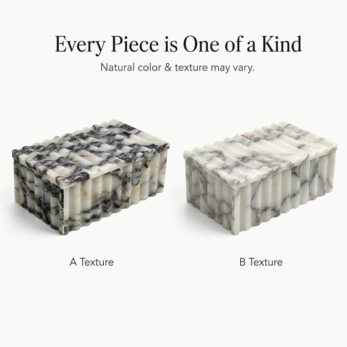 Marble Storage Box with Lid, White Purple Wave Organizer | Lidded design, wave texture, purple-gray veining varies, accessories not included