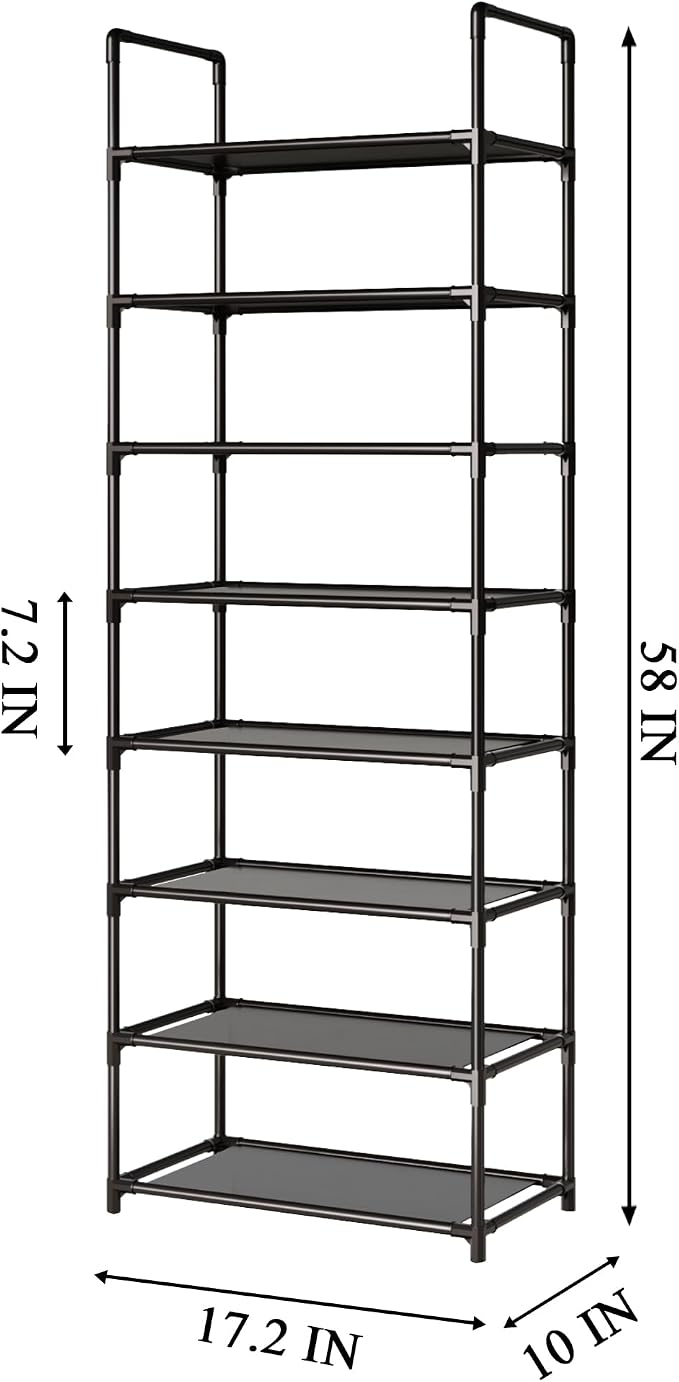 8-Tier Tall Shoe Rack for Closet, Entryway, Adjustable Sturdy Durable Shoe Shelf,Narrow Shoe Stand Organizer (17.2" W×10" D×58" H,Black)
