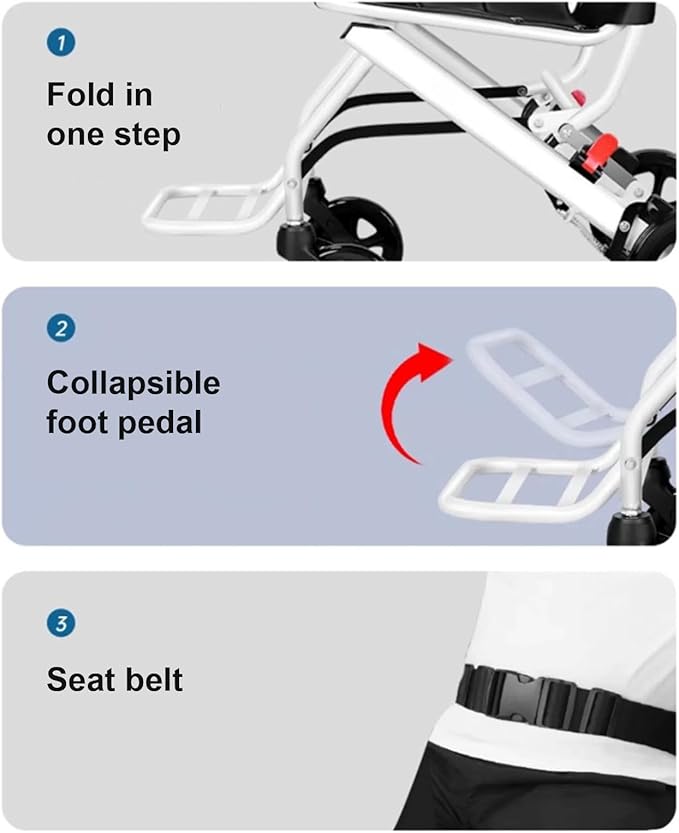 Lightweight Transport Wheelchair, Folding Transport Chair with 250Lbs Weight Capacity, Handbrakes & Footrest, Easy for Travel, Portable Wheelchair for Seniors Adults White