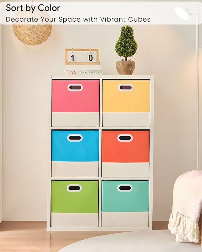 Storage Cube Bins | Macaron & White, 10.5"x10.5"x11", 6 Pack | Multi-Size | Ultra-Fine Fabric | Organizer Baskets for Shelf, Wadrobe, Closet | 11"x11"x11" Cube Insert Drawer