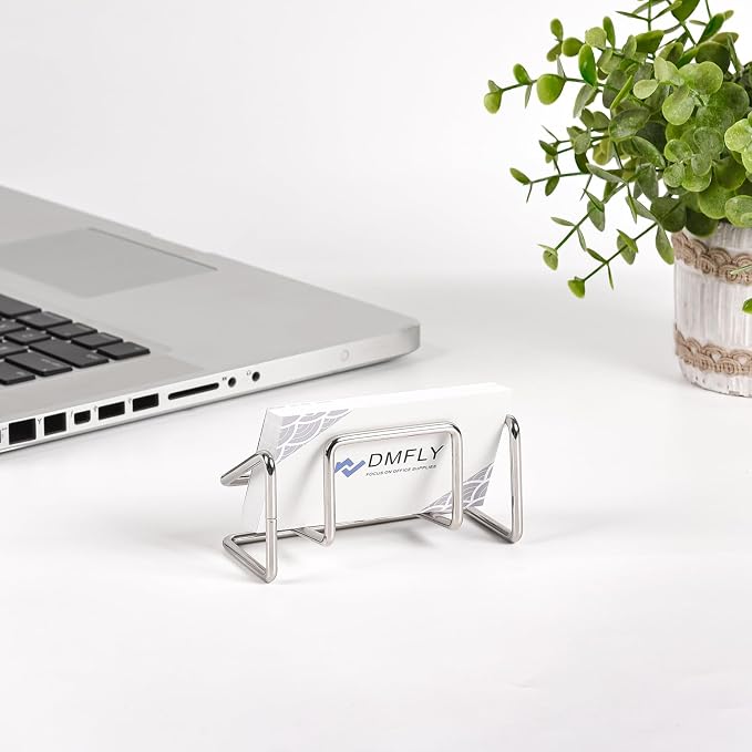 Business Card Holder for Desk, Metal Cute Card Display Stand, Compatible with Various Countertops, Horizontal Silver