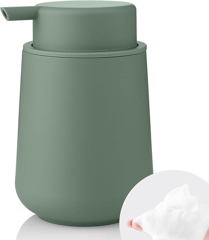 YAUKPH Sage Green Foaming Hand Soap Dispenser Plastic 11 oz - Modern Minimalist Style for Bathroom & Kitchen Countertop Refillable