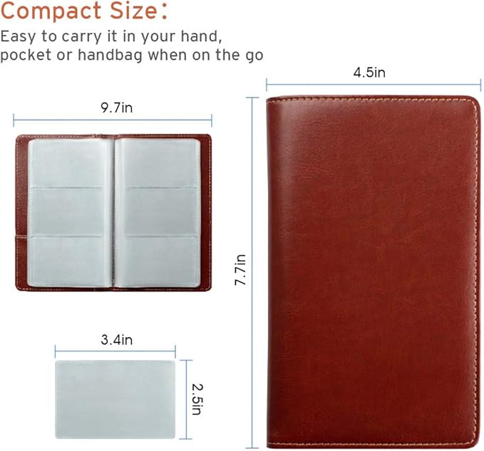 Sooez Leather Professional Business Card Book Holder Organizer, 240 Capacity Credit Card Booklet, PU Name Cards Holder Storage File for Men Women, 7.7"x 4.5" x 0.7", Brown
