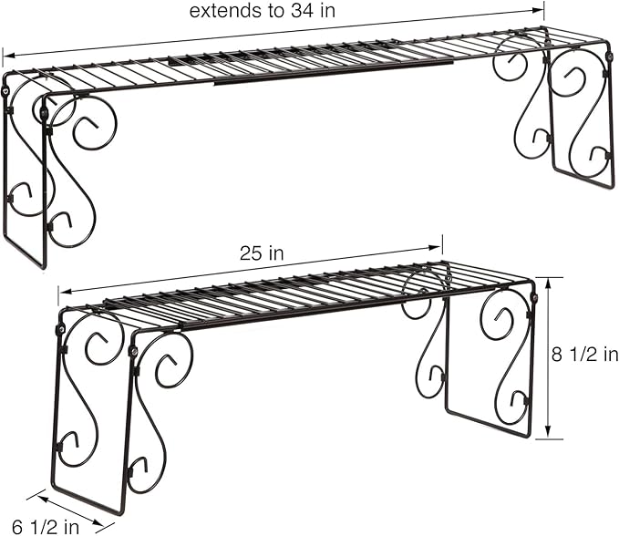Expandable Over-the-Sink Metal Shelf - Adjustable 1-Shelf Storage for Kitchen, Bathroom & Pantry - 24.5" to 40.75" Adjustable Width, 8.5" Height