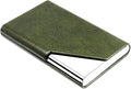 Padike Business Card Holder, Leather Business Card Case Pocket Card Holders for Men or Women, Metal Slim Name Card Holder RFID Blocking Business Card Carrier with Magnetic Closure (Z-Olive Green)