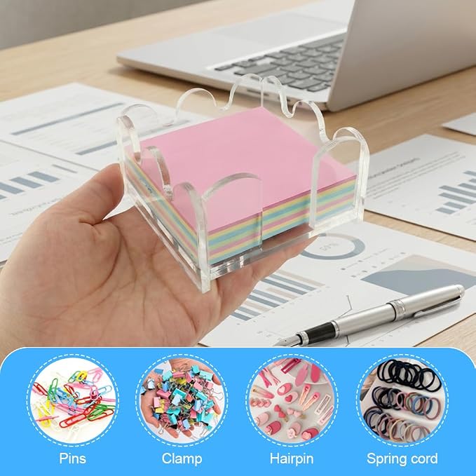 Scalloped Acrylic Sticky Note Holder, 3"x3" Crystal Clear Cute Notepad Holder Sticky Note Dispenser with Wave-Design, Thick Desk Organizer for Office, Home, Dorm, Classroom Desk
