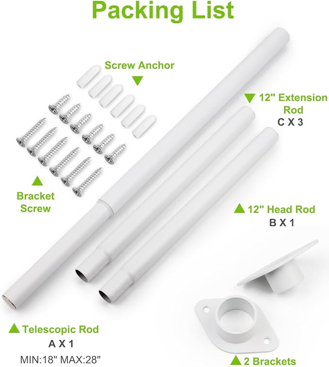 Closet Rod Upgraded Extra Strong, Adjustable Clothes Haning Rod 66 to 76 Inches, Stainless Steel Rod for Closet, White