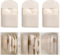 3PCS Space Saving Hanging Garment Bag with Self Compression Zipper, Compression Space Saver Closet Storage Organizers, Dust Cover Clothes Bags for Down Coat (Beige,Medium)
