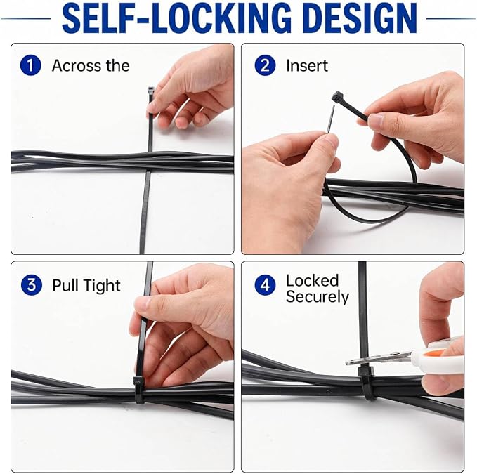 Zip Ties 8 inch, 100 Pack Heavy Duty Black Zip Ties with 100 lbs Tensile Strength, Self-Locking Nylon Cable Ties,Wire Ties for indoor and outdoor use.