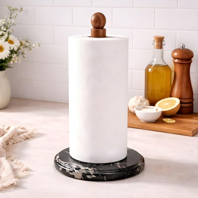 Paper Towel Holder, Marble Base Paper Towel Holder countertop, Kitchen Towel Holder, Bathroom Paper Towel Holder (Black)