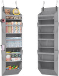 Lifewit 1 Pack Over the Door Organizer, Clear Window Hanging Storage with 4 Side Pockets, Anti Tilt 40 lbs Load Behind Door for Pantry, Nursery, Bathroom, Bedroom, Dorm, 5 Section, Gray