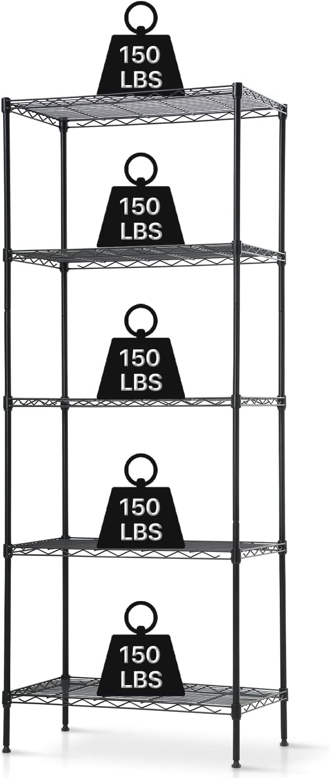 Meet perfect 5-Tier Wire Shelving Unit, 24" W x 14" D x 60" H Metal Storage Rack, NSF Certified Heavy Duty Garage Shelves, 750 lbs Capacity Adjustable Pantry Organizer for Kitchen, Laundry, Office