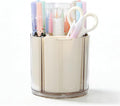 Comix 360° Rotating Pen Holder for Desk, Cute Pencil Holder Pen Organizer, Beige Acrylic Pencil Cup Caddy with 5 Slots for Home School Office Supplies