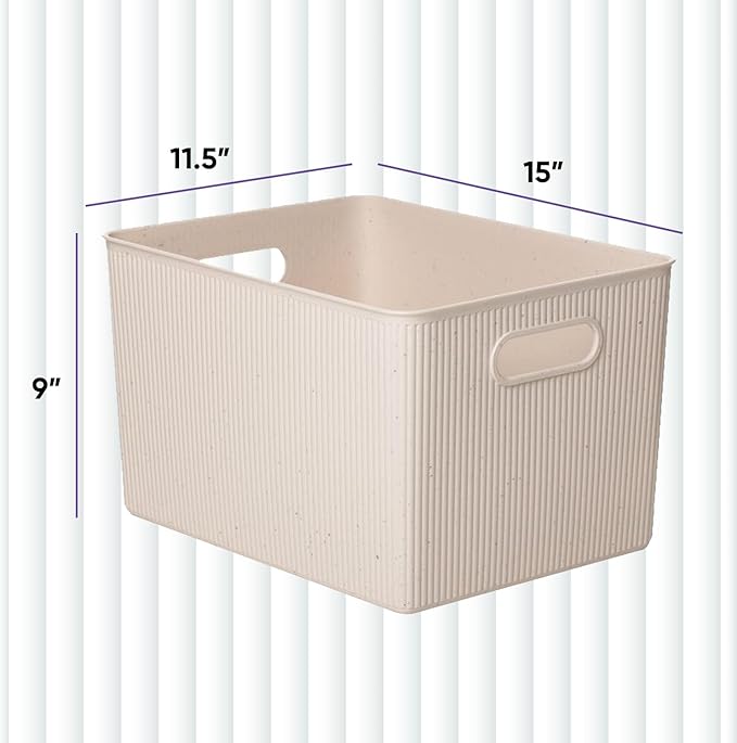 Superio Eco-Friendly Decorative Plastic Basket Open Home Storage Bins Organizer Baskets, X-Large (4 Pack) Container Boxes for Organizing Closet Storage Bins for Shelves Drawer Shelf 22 Liter