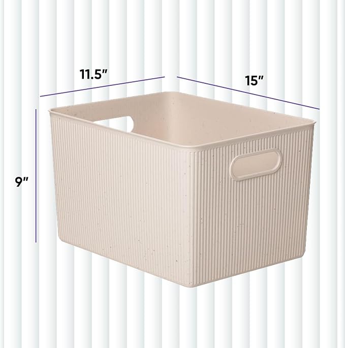 Superio Ribbed Collection - Eco-Friendly Decorative Plastic Basket Open Home Storage Bin and Lid, X-Large (1 Pack) Container Boxes for Organizing Closet Storage Bins for Shelves 22 Liter/23 Quart