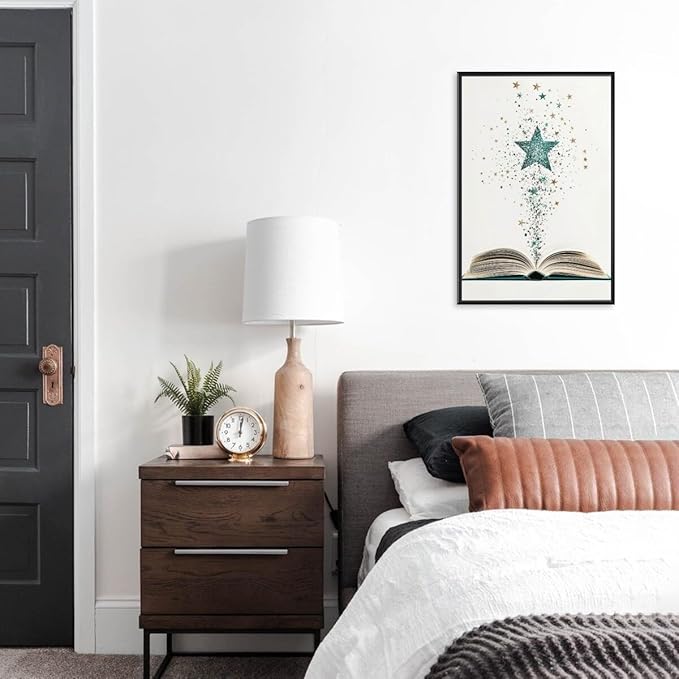 Magical Book Bookish Star Art Aesthetic Poster Canvas Wall Art Decoration Living Room Home Decor Bedroom Decoration Poster black framed16x24inch
