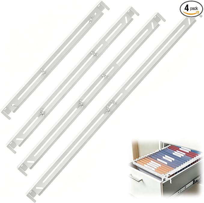 4 Pack Adjustable File Cabinet Rails, Metal Hanging File Folder Frame Cabinet Dividers Suitable for Cabinets with Drawer Thickness Less Than 0.71 Inches