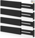4 Pack Bamboo Drawer Dividers 2.6" High, Adjustable Length from 12 Inch to 17 Inch, Expandable Kitchen Drawer Organizer Separators for Clothes, Kitchen, Bedroom, Dresser, Office (Black)