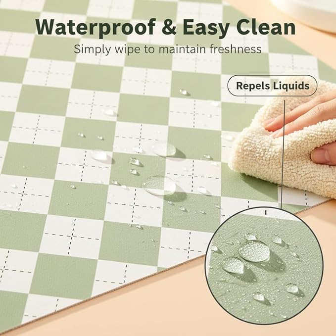 Coavas Shelf and Drawer Liner, Non Slip Extra Grip Non Adhesive Waterproof Thickened Cabinet Mat, Easy Cut for Kitchen Pantry Bathroom Dresser Cupboard (Green Rhombic, 12IN x 30FT)