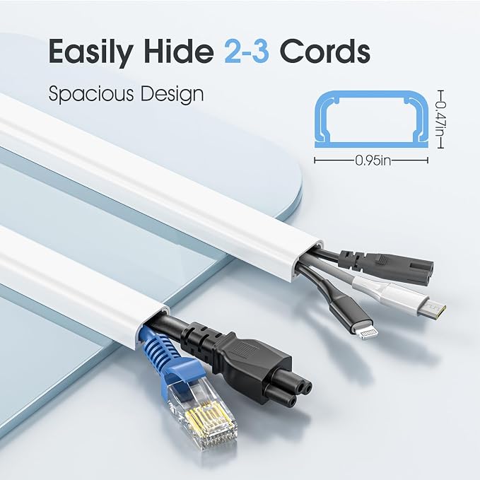 Wire Covers for 2 Cords TV on Wall, 47in Paintable Cable Hider, Medium Cable Management Kit, Cord Hiding for Wall White, W0.95in H0.47in