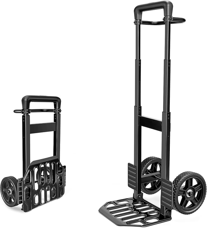KEDSUM Folding Hand Truck Dolly, 460lbs Capacity Dolly Cart with Wheels for Warehouses, Homes, and Offices, 7" Solid Rubber Wheels & Height 49.2 inch, Telescoping Handle