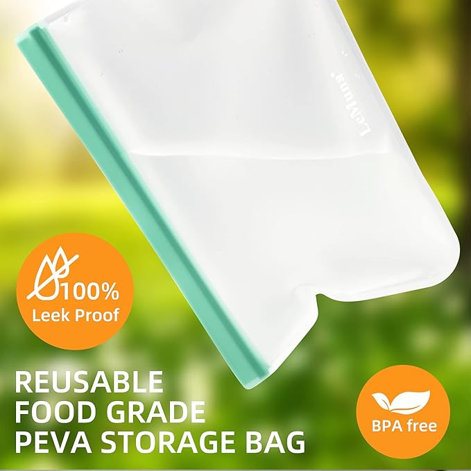 LeMuna 12 Pack Reusable Food Storage Bags with Baggy Rack (4 Gallon Freezer Bags, 4 Reusable Sandwich Bag, 4 Reusable Snack Bags), Food Grade Reusable Freezer Bags BPA Free, PEVA Leakproof | BPA Free, Leakproof, Food Grade, Freezer Safe Bags, Reusable