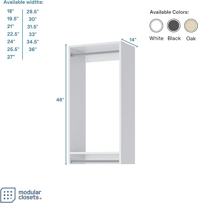 Double Hanging Closet Unit - Modular Closet System For Hanging - Corner Closet System - Closet Organizers And Storage Shelves (White, 25.5 inches Wide) Closet Shelves