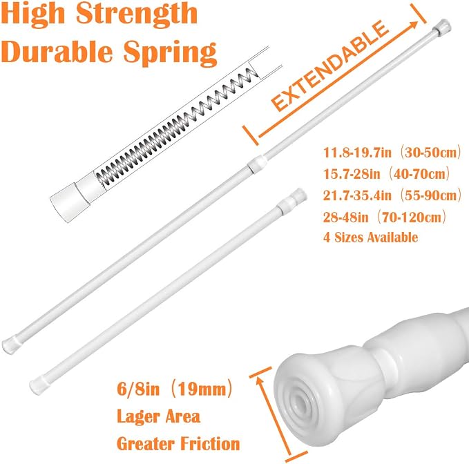 KXLife 6 Pack Spring Tension Curtain Rod for Window 28 to 48 Inch, White | Adjustable Expandable Small Curtain Tension Rods No Drill for Kitchen, Bathroom, Doorway, Cupboard