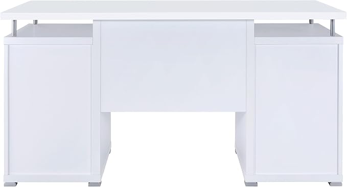 Coaster Home Furnishings Tracy Modern Contemporary 55-Inch 2-Drawer Home Office Computer Writing Desk Study Table with File Cabinet Storage Engineered Wood Eco-Friendly Laminate White 800108