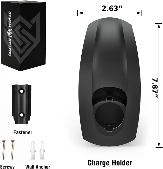 SEVEN SPARTA EV Charging Cable Holder Wall Mount for J1772 Charger, Black | Nozzle Holster, Cable Organizer for Save Garage Space, For J1772 Electric Vehicle Charging Connector