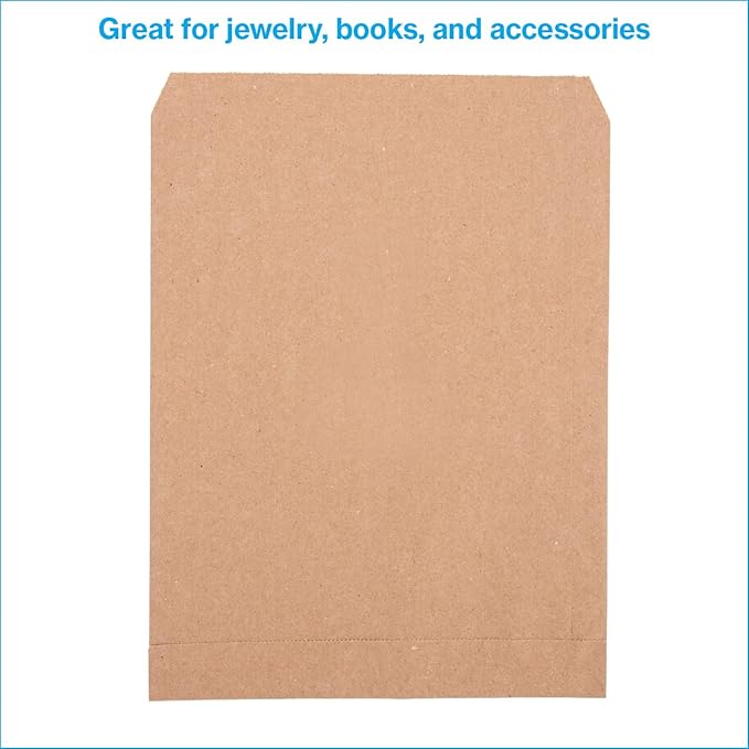SSWBasics Medium Natural Kraft Paper Merchandise Bags - 8½ W x 11 H - Case of 1000 - Paper Bags for Small Business - Medium Kraft Paper Bag, 8 x 11 Flat Paper Sacks for Jewelry, Gifts, Cards,