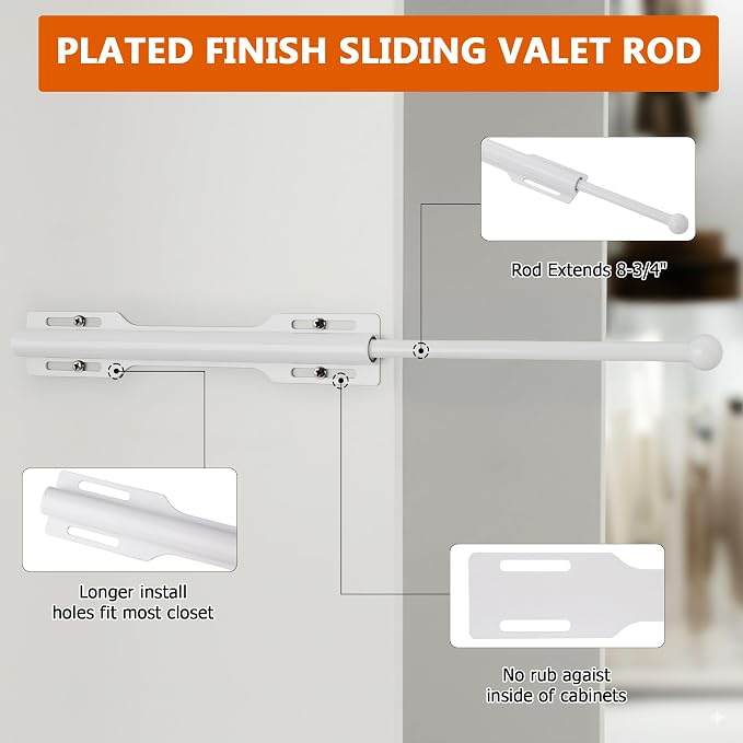 Pull-out Valet Rod for Closet 2 Pack, White