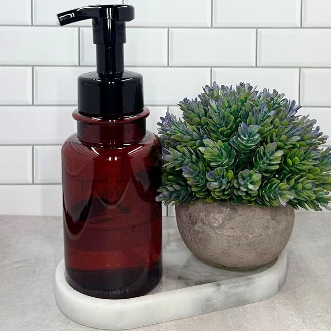 14 oz Plastic Foaming Soap Bottle Dispensers (2 Amber/Black) | wide opening, easy refills, for foam soap, refillable, reusable, set of 2, thick plastic