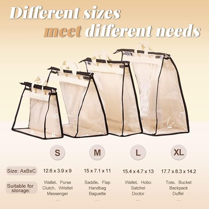 5 PCS Hanging Handbag Storage Organizer Non-Woven Transparent Dust-proof Homewares Purse Wallet Closet Storage Bag with Zipper and Handle (L)