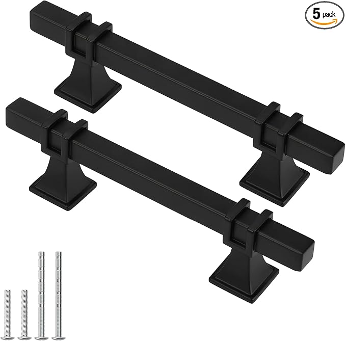5 Pack Matte Black Cabinet Handles - 3-3/4inch 96mm Drawer Pulls