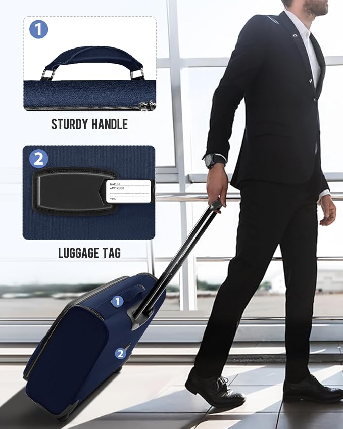 MATEIN Rolling Garment Bags for Travel, Large 2-Wheeled Suit Carrier, Blue | Foldable Travel Suit Bag with Wheels, 2 Packing Cubes, Check-in Suitcase Luggage, For Business Trips, Fits 17.3 Inch Laptop
