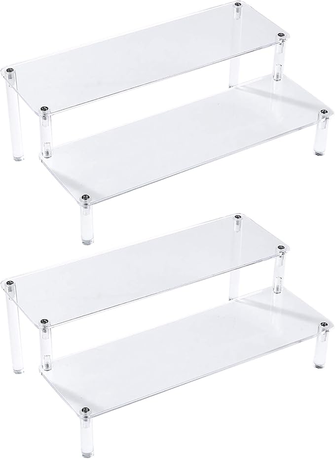BYCY 2 Pack 2-Tier Clear Acrylic Display Stand Display Shelf for Dessert Jewels Figurines, Clear Cupcake Stand - 2 Pack ( 12" * 6.9" * 4.25" )