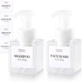 250ML Foaming Soap Dispenser, 2-Pack Plastic Hand Soap Dispenser, Refillable Leakproof Foam Pump Bottle with Waterproof Labels, for Shampoo, Body Wash