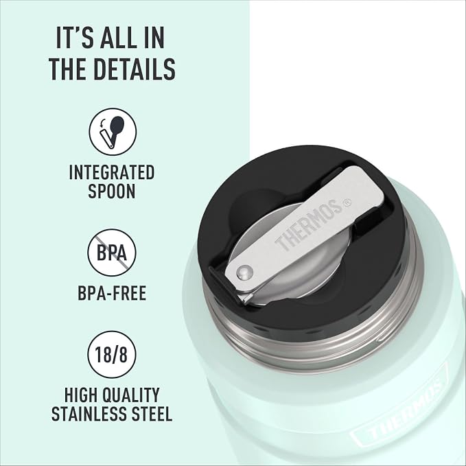 THERMOS Stainless King Vacuum-Insulated Food Jar with Spoon, 16 Ounce, Matte Light Blue