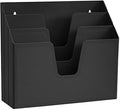 Acrimet Horizontal Triple File Folder Holder Organizer, Open Top Desktop Document Sorter for Letter Size Papers & Folders, Plastic (Black)