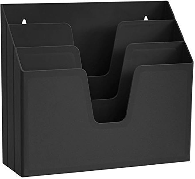 Acrimet Horizontal Triple File Folder Holder Organizer, Open Top Desktop Document Sorter for Letter Size Papers & Folders, Plastic (Black)
